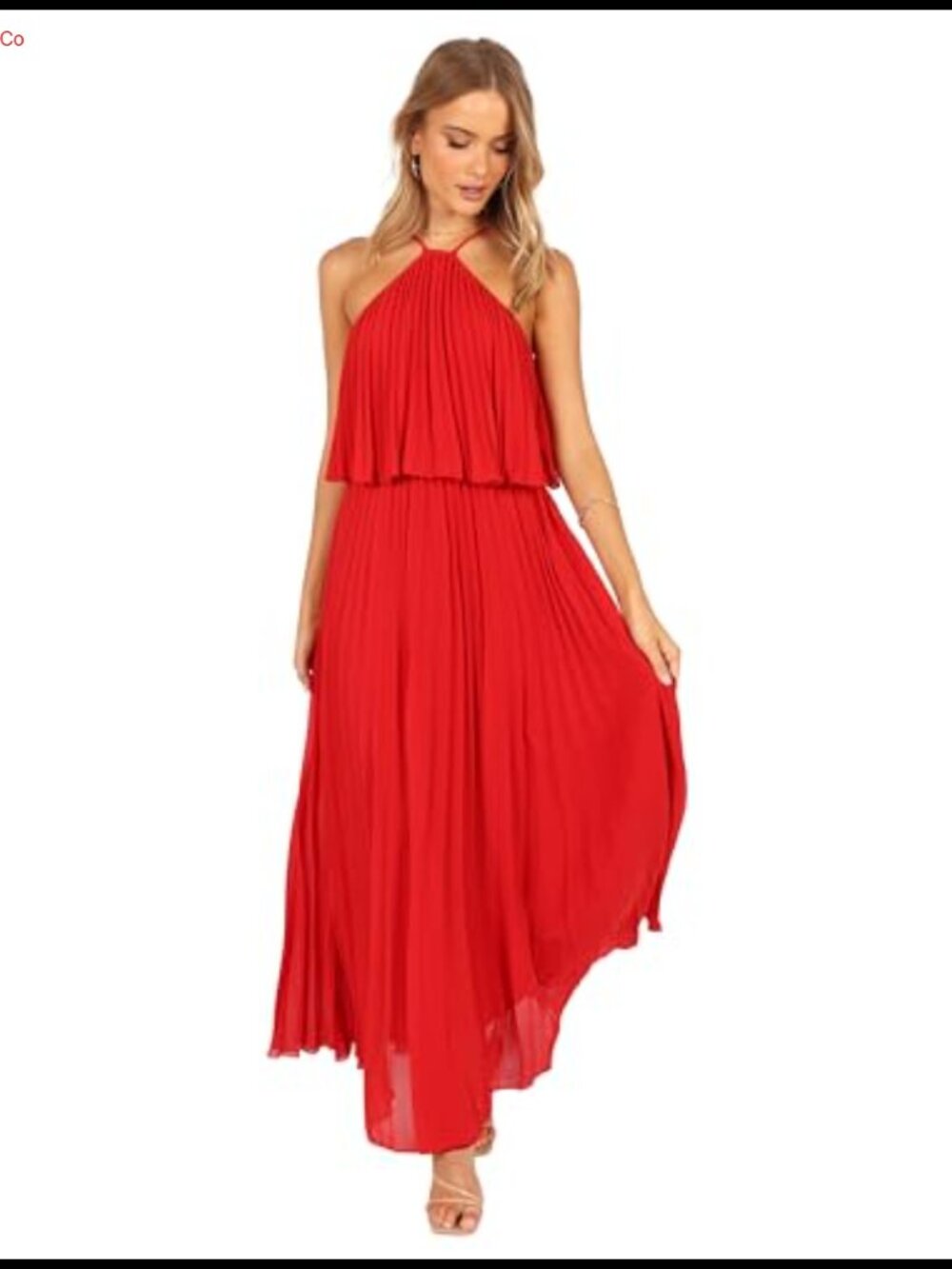 Petal & Pup Gia Pleated Halterneck Maxi Dress Sleeveless Open Back
